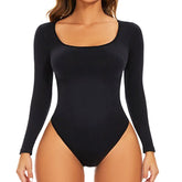 GUUDIA Open Crotch Big U Neck Seamless Bodysuit Long Sleeve Spandex Elastic Body Suit Shapewear Tummy Control Waist Shapers - Lena & Miles Exquisite Boutique LLC.