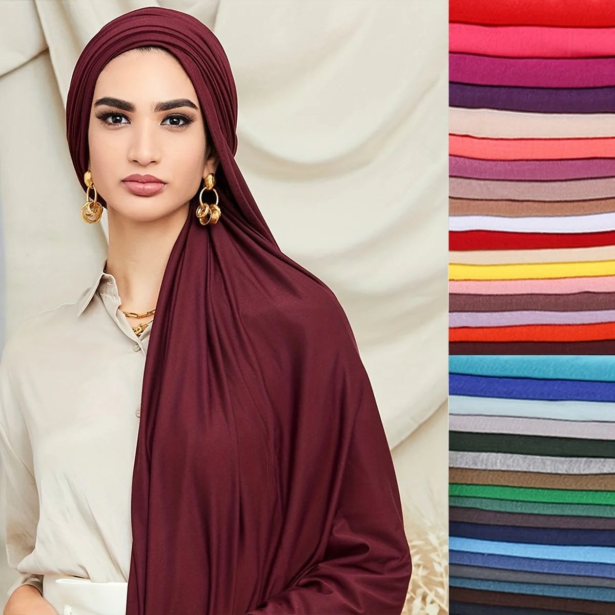 2023 New Modal Cotton Jersey Hijab Scarf Long Muslim Shawl Plain Soft Turban Tie Head Wraps For Women Africa Headband 170x60cm - Lena & Miles Exquisite Boutique LLC.