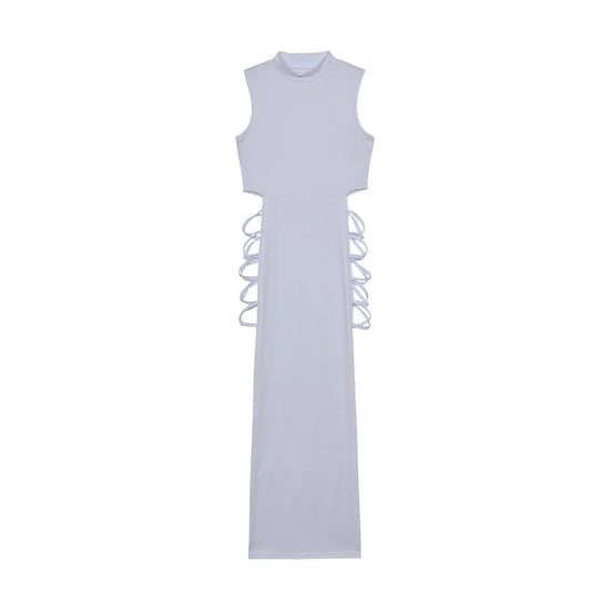 Criss Cross Cut Out Dress, Sexy Bodycon Mock Neck Sleeveless Dress, Women&