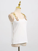 VGH American Retro Streetwear Tops for Women Square Collar Sleevelesss Patchwork Metal Buckle Waistcoat Female Summer Clothing - Lena & Miles Exquisite Boutique LLC.