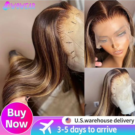 38 Inch Straight Human Hair Wigs Highlight Wig Human Hair 13x6 Hd Lace Frontal Wig Straight Wig 13x4  4/27 Honey Blond Ombre Wig