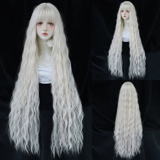 PARK YUN Long Curly Wave Ash Wig For Women Daily Use Cosplay High Density Synthetic Layered Wigs Natural Looking With Bangs