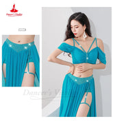 Belly Dance Professional Suit for Women Mesh Short Sleeves Top+sexy Split Long Skirt 2pcs Girl&