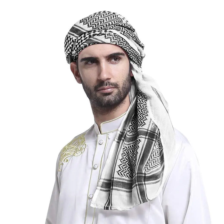 Luxury Design Muslim Men Plaid Print Kerchief Arab Shemagh Dubai Turban Neck Wrap Keffiyeh Arabic Middle East Headcover Shawl - Lena & Miles Exquisite Boutique LLC.