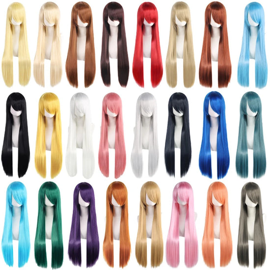 80cm Colorful Long Straight Synthetic Hair White Purple Black Cosplay Wig For Men And Women Synthetic Wig Anime Styling