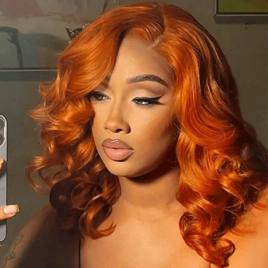 Ginger Wig Human Hair Orange Body Wave Bob Wig Glueless Wig 4x4 Hd Bob Lace Frontal Closure Wigs Human Hair Pre Plucked 