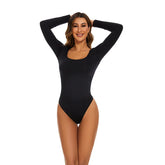 GUUDIA Open Crotch Big U Neck Seamless Bodysuit Long Sleeve Spandex Elastic Body Suit Shapewear Tummy Control Waist Shapers - Lena & Miles Exquisite Boutique LLC.