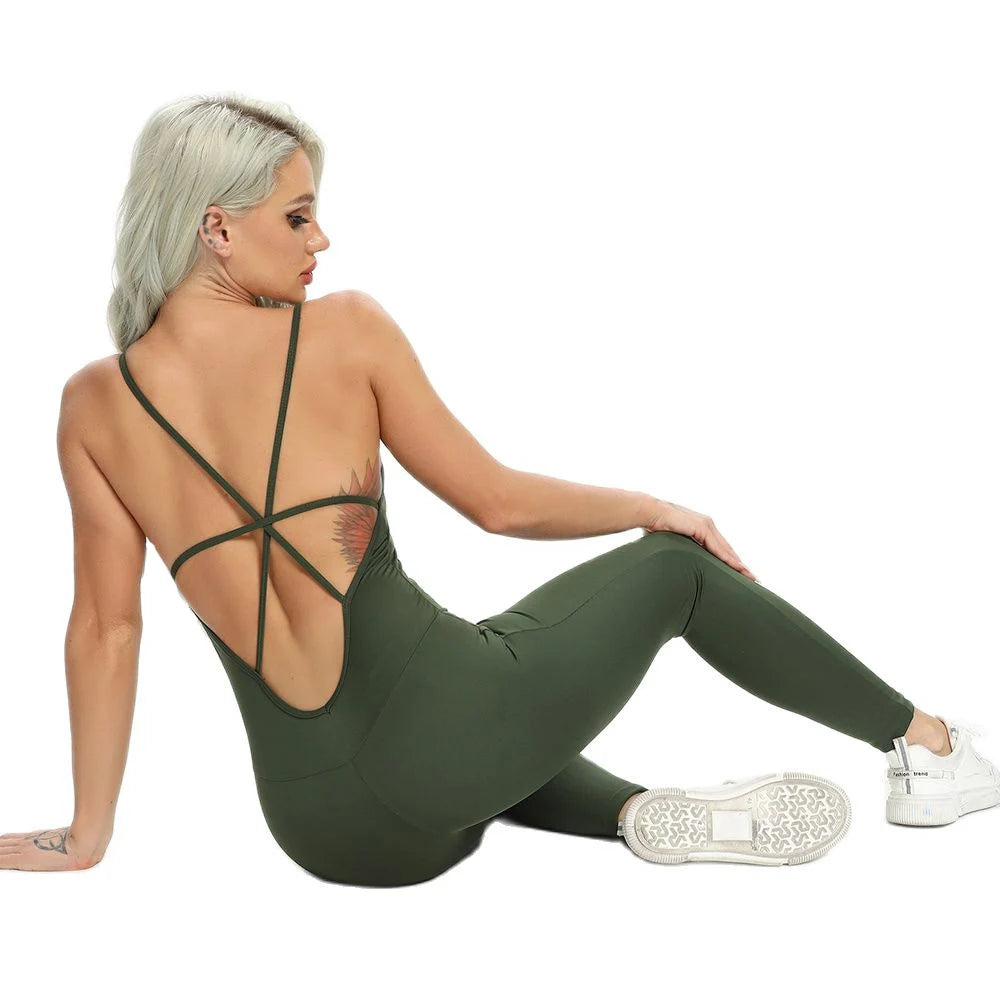 Women Yoga Jumpsuit Backless Workout Catsuit Bodysuit Sleeveless Gym Bodycon Romper Sportswear Fitness Yoga Suit Sexy Sport Set - Lena & Miles Exquisite Boutique LLC.