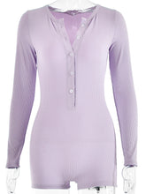 Sibybo Basics Ribbed Playsuit Casual Long Sleeves Button Top Fashion Solid Color High Waist Skinny Playsuit Autumn Women Clothes - Lena & Miles Exquisite Boutique LLC.