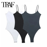 TRAF White Black Body Woman 2024 Sleeveless Tight Bodysuit Lingerie Sexy Woman Bodys Bodycon Backless Bodysuit Women Summer Tops - Lena & Miles Exquisite Boutique LLC.