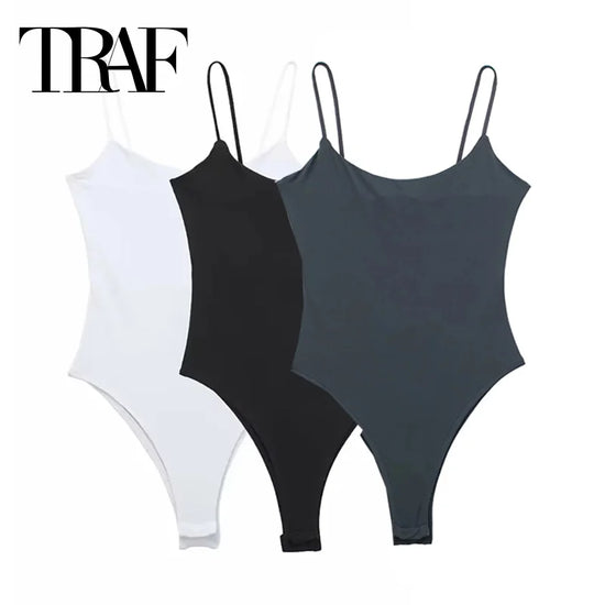 TRAF White Black Body Woman 2024 Sleeveless Tight Bodysuit Lingerie Sexy Woman Bodys Bodycon Backless Bodysuit Women Summer Tops - Lena & Miles Exquisite Boutique LLC.