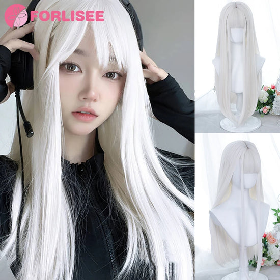 FORLISEE Synthetic White Wig Women&