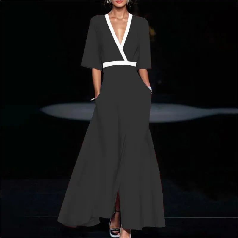 Women Fashion 2024 Spring V Neck Belted Party - Lena & Miles Exquisite Boutique LLC.