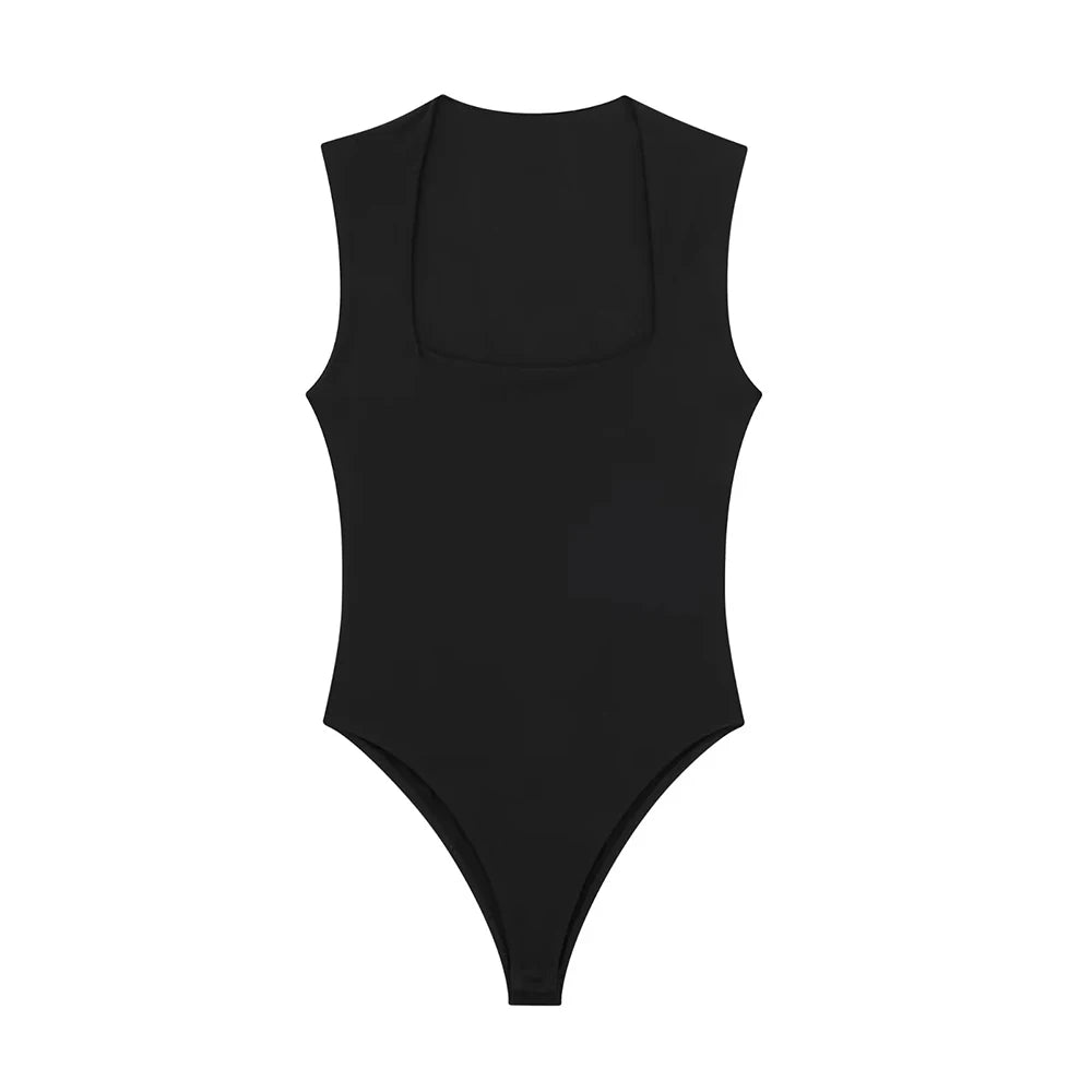 TRZA-Skinny Bodysuits for Women, Sexy Fashion, Square Neck, Sleeveless, Snap-Button, Female Playsuits, Mujer - Lena & Miles Exquisite Boutique LLC.