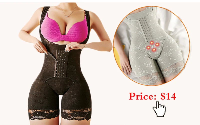 GUUDIA Open Crotch Big U Neck Seamless Bodysuit Long Sleeve Spandex Elastic Body Suit Shapewear Tummy Control Waist Shapers - Lena & Miles Exquisite Boutique LLC.