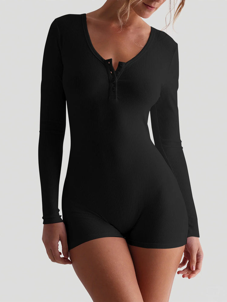 Dulzura Skinny Long Sleeve Playsuits Solid Bodycon Jumpsuits Rompers Evening Party Club Holiday Workout Sport Women Clothes Y2K - Lena & Miles Exquisite Boutique LLC.