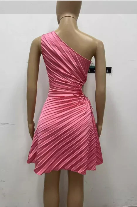 CM.YAYA Women Pleated One Shouloder Sleevel - Lena & Miles Exquisite Boutique LLC.