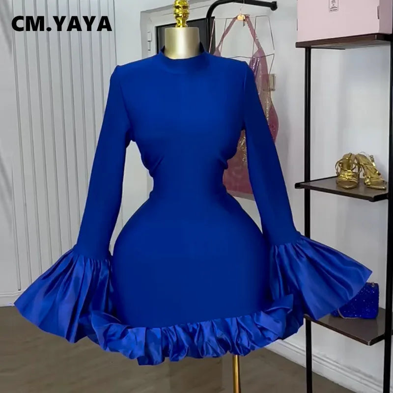 CM.YAYA Women O-neck Long Flare Sleeve Ruff - Lena & Miles Exquisite Boutique LLC.