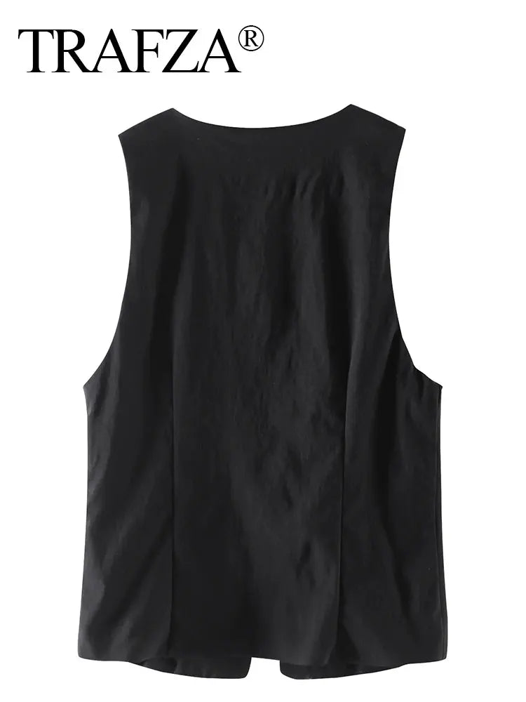TRAFZA Women Fashion Lace Up Vest V Neck - Lena & Miles Exquisite Boutique LLC.