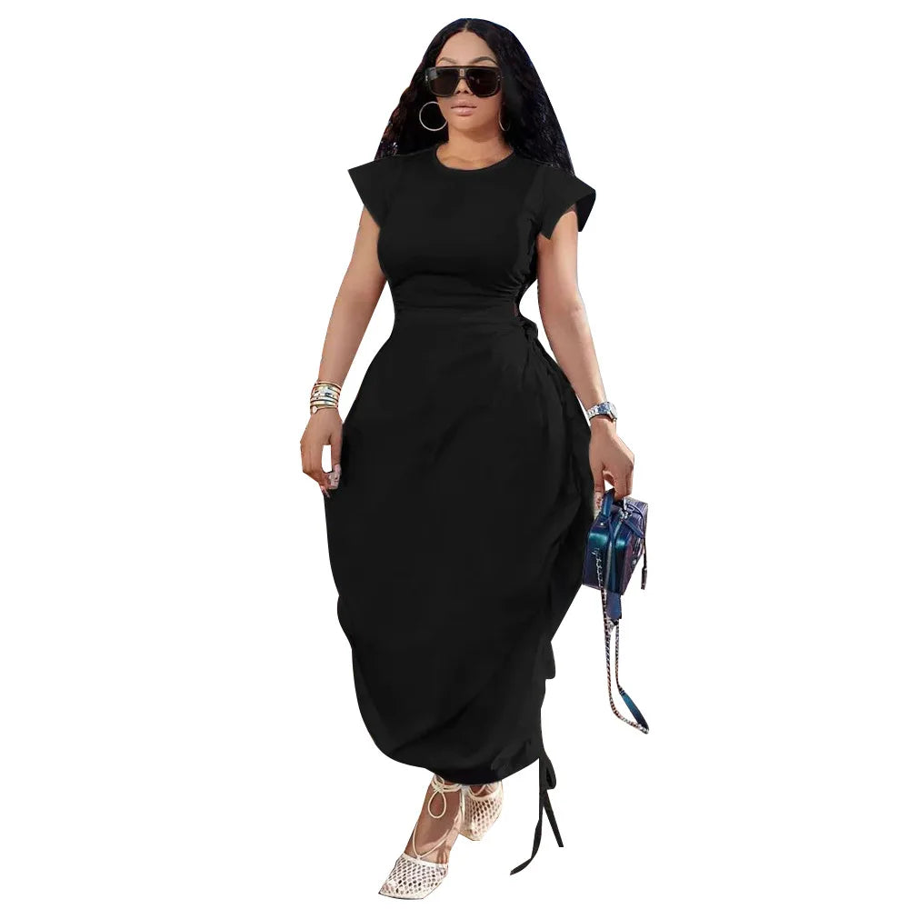 CMYAYA Loose DrawString Women O-neck Sleeve - Lena & Miles Exquisite Boutique LLC.