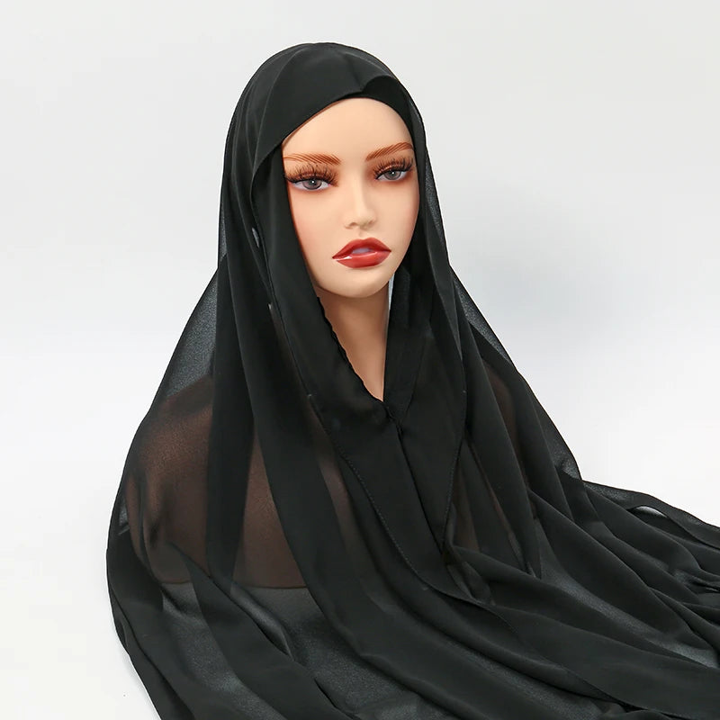 Chiffon Instant Hijab With Bulit-in Magnets Muslim Woman Hijab Solid Color Easy To Wear Shawl Wrap With Undercap Famme Headscarf - Lena & Miles Exquisite Boutique LLC.