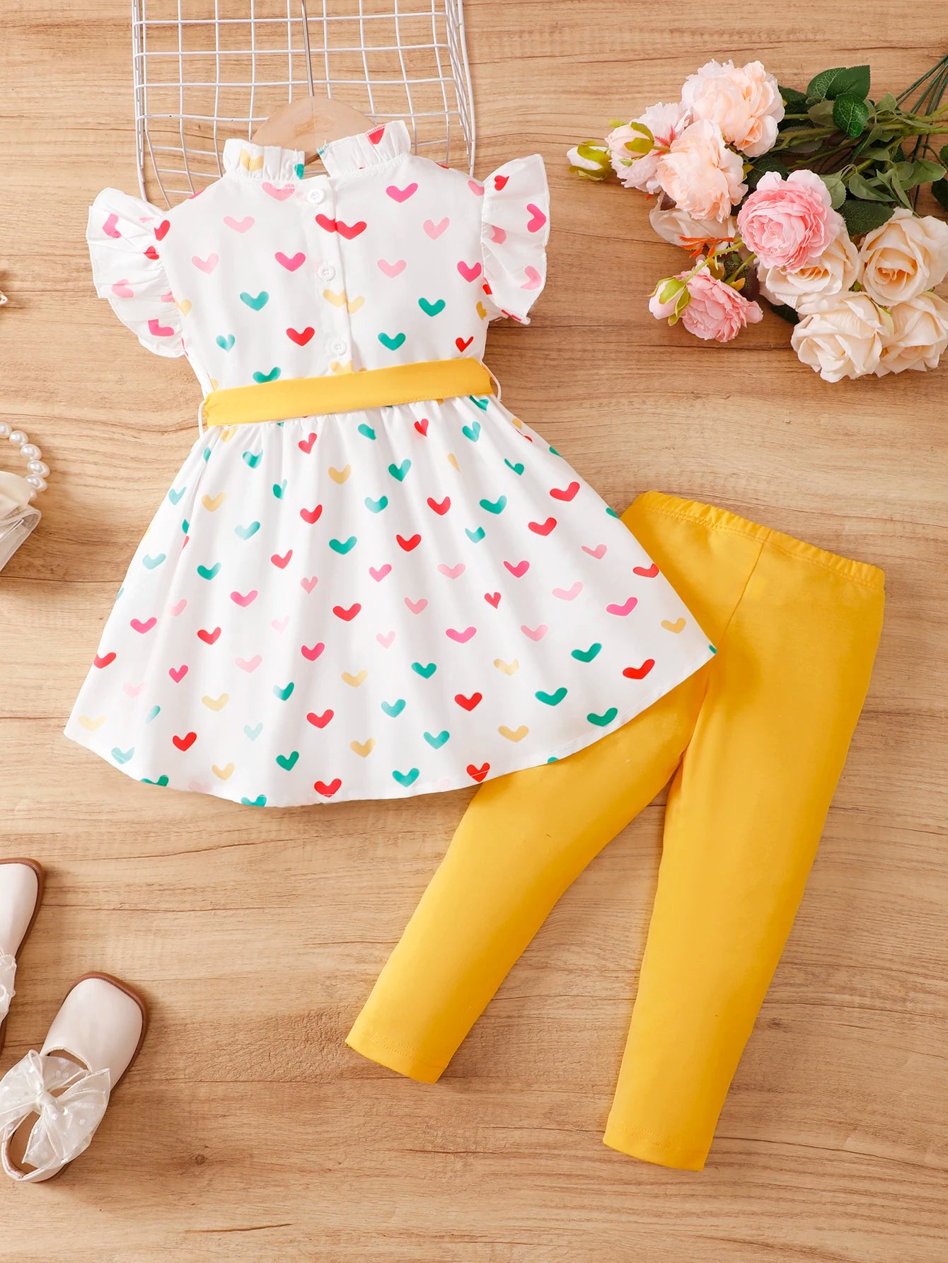 2PCS Kids Girl Lovely Clothing Set Heart Sleevel - Lena & Miles Exquisite Boutique LLC.