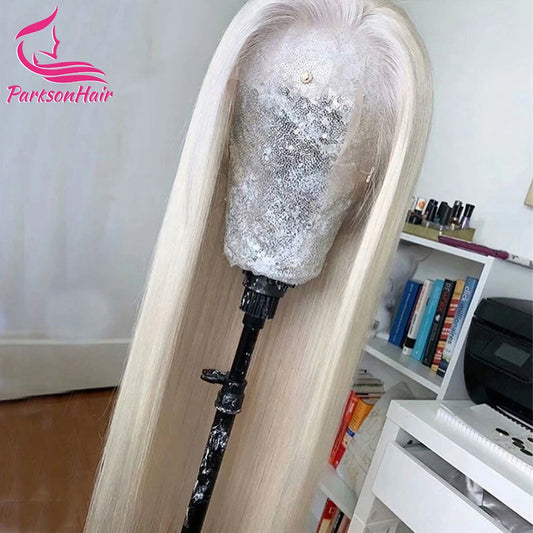 #60 Color Platinum Ash Blonde Lace Front Wigs Human Hair White 13x4 13X6 HD Transparent Lace Frontal Wig For Women Pre Plucked