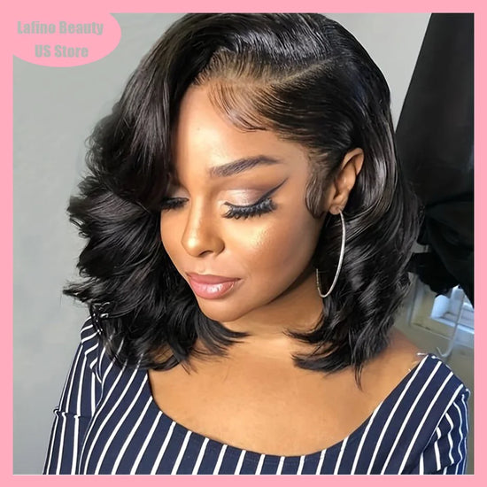 Lafino 10 Inch Short Human Hair Wigs Bob Wig 13x6 Lace Hd Body Wave Wig 13x4 Hd Lace Frontal Wigs Loose Body Wave Black Wig