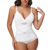 Women Tummy Control Body Shaper Mesh Slimming Waist Briefs Bodysuit V Neck Body Shaper Butt Lifter Smooth Body with Built in Bra - Lena & Miles Exquisite Boutique LLC.
