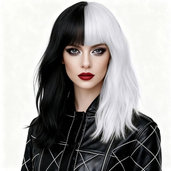 Synthetic Hair Long Curly Wigs for Women 17 Inch Water Wavy Wig with Bangs Drag Queen White Mixed Black Wigs Natural Looking