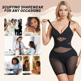 Women Body Shaper Cross Compression Tummy Control Butt Lifter Mesh Shapewear Bodysuit Faja With Open Crotch - Lena & Miles Exquisite Boutique LLC.