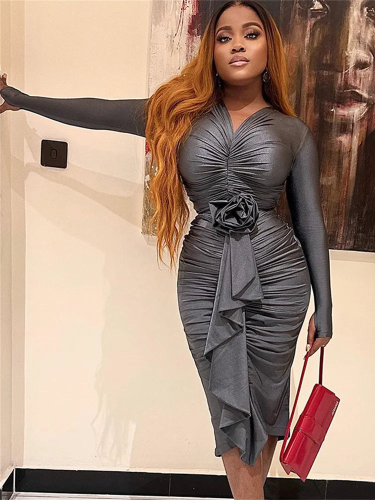 Weird Puss Floral Tassel Women Dress Ruched - Lena & Miles Exquisite Boutique LLC.