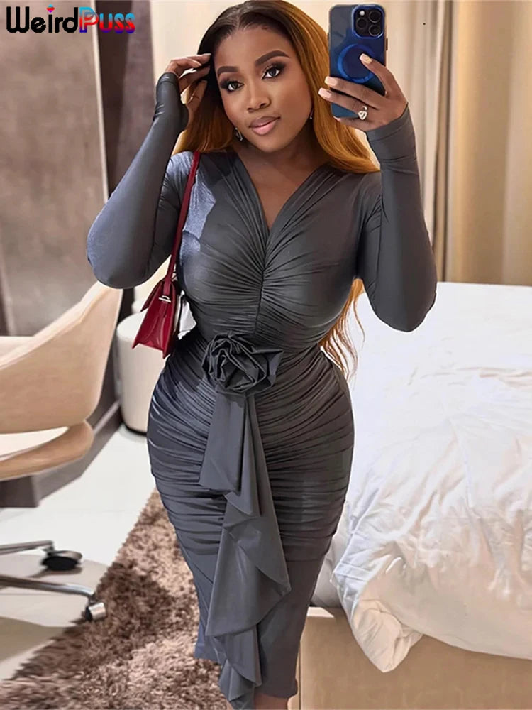 Weird Puss Floral Tassel Women Dress Ruched - Lena & Miles Exquisite Boutique LLC.