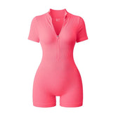 2025 Yoga Jumpsuit Summer Short Sleeve Zipper Sports Wear Gym Fitness Sports Bodysuits Women Fashion Running Yoga Fitness Suit - Lena & Miles Exquisite Boutique LLC.