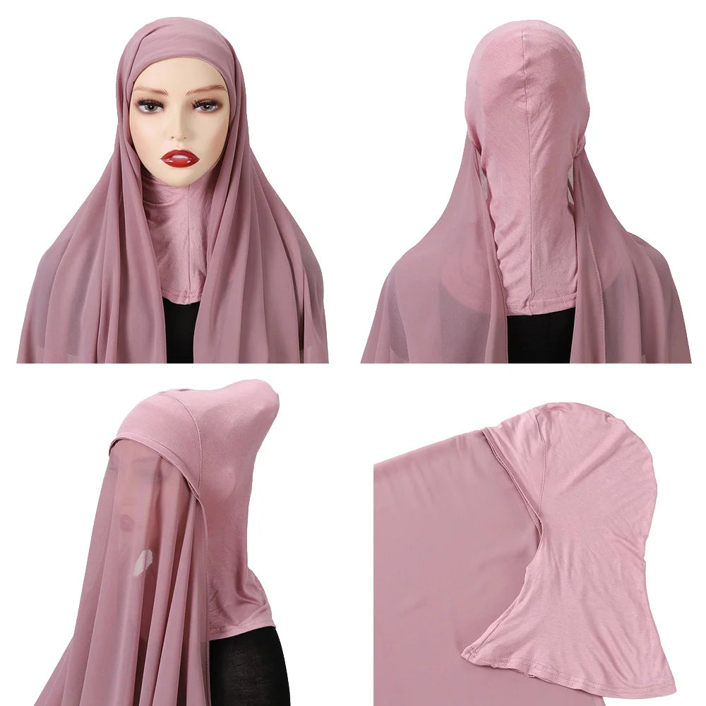 Full Cover Inner Muslim Chiffon Hijab Instant Scarf Islamic Cap Head Wear Caps Underscarf Bone Bonnet Headcover - Lena & Miles Exquisite Boutique LLC.