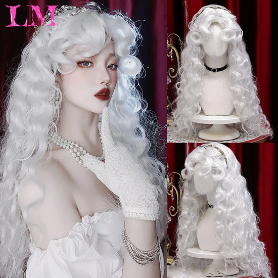 LM ﻿Long Body Wave Ombre white Cosplay Wigs Heat Resistant Synthetic Wigs Middle Part Natural Lolita Wigs For WomW