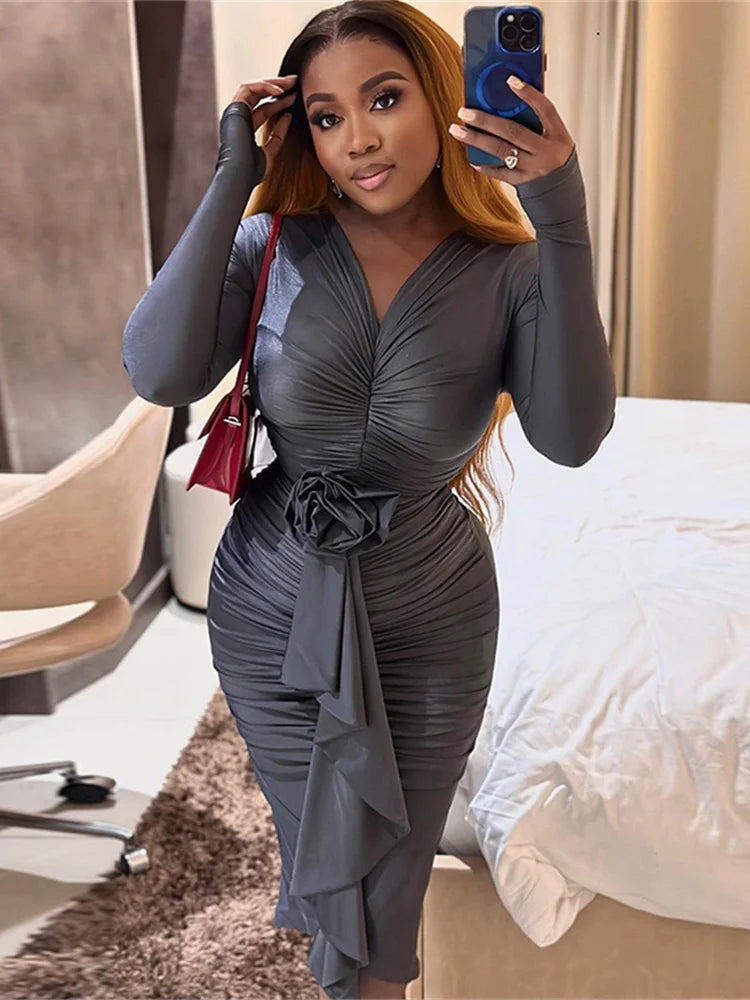 Weird Puss Floral Tassel Women Dress Ruched - Lena & Miles Exquisite Boutique LLC.