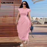 CMYAYA Loose DrawString Women O-neck Sleeve - Lena & Miles Exquisite Boutique LLC.