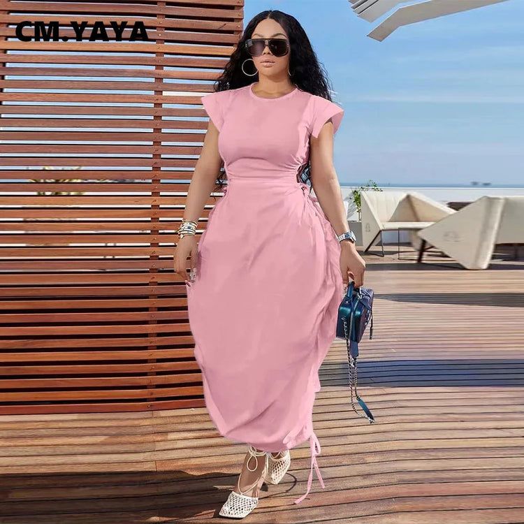 CMYAYA Loose DrawString Women O-neck Sleeve - Lena & Miles Exquisite Boutique LLC.