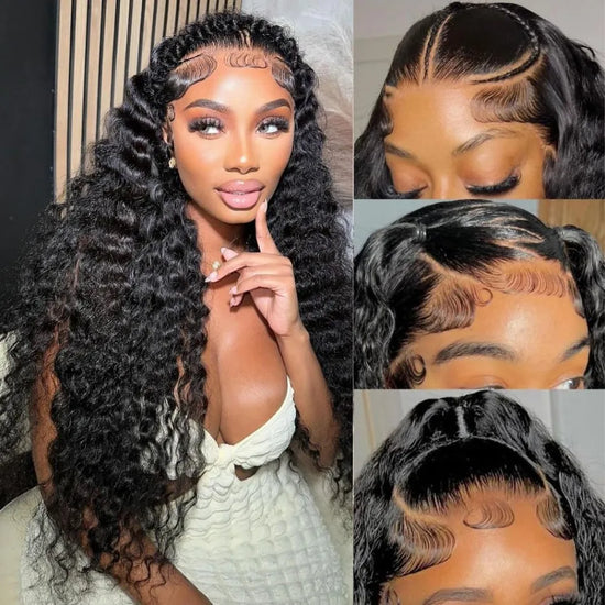 30 Inch Deep Wave Lace Front Wigs Human Hair 13x6 HD Lace Frontal Pre Plucked Deep Curly Wigs Human Hair for Women Natural Black