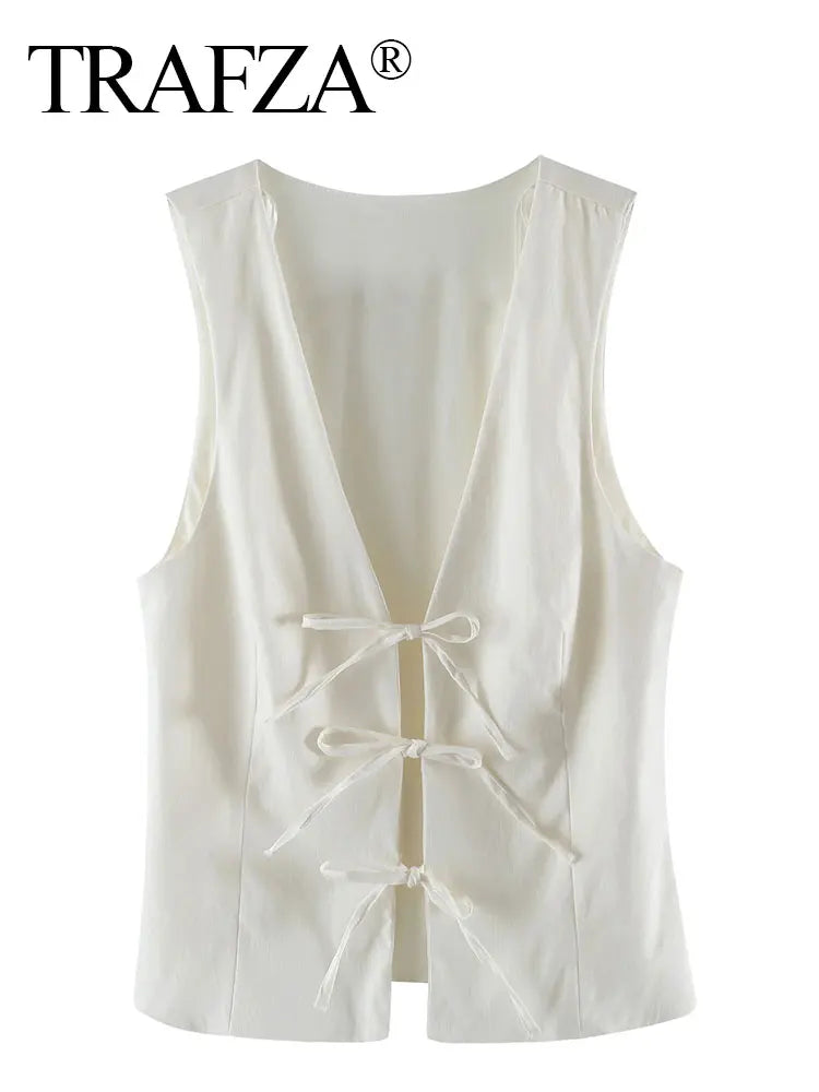 TRAFZA Women Fashion Lace Up Vest V Neck - Lena & Miles Exquisite Boutique LLC.