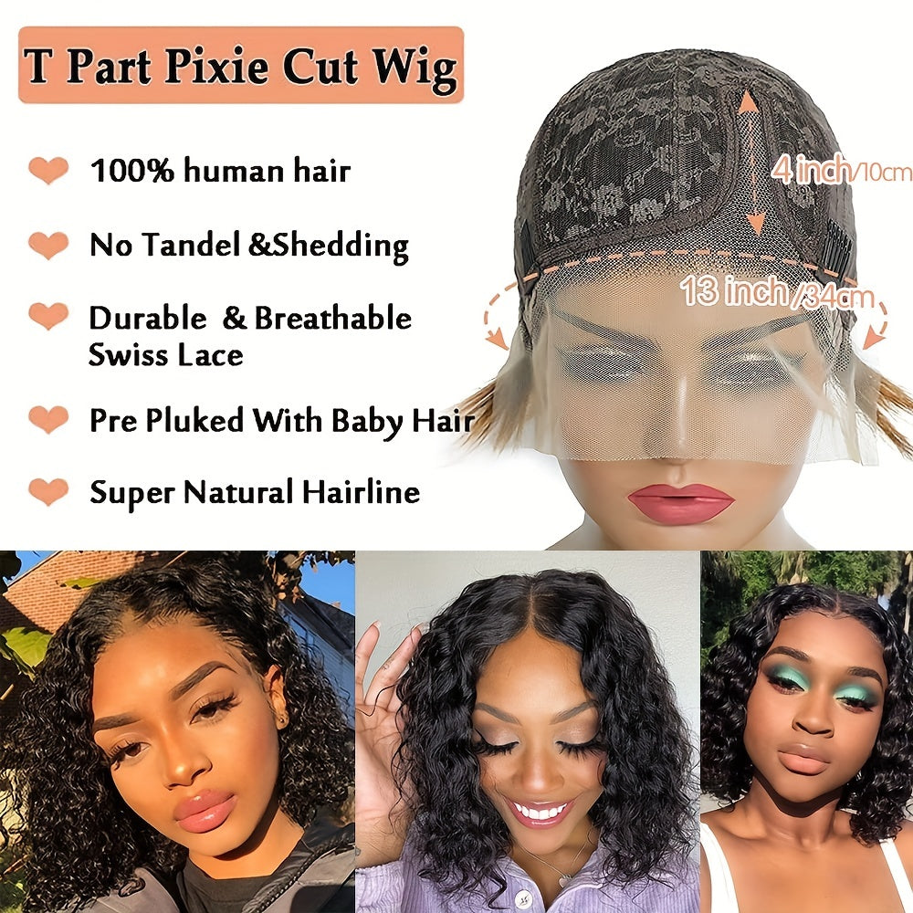 Beaushine Luxury Bob Human Hair Wigs - Short Water Wave Wet Wavy Style for Black Women - 10inch 13x4x1 Middle Part, Glueless Lace Closure, Pre-Plucked, 150% Density - Naturally Luscious and Easy to Style - Lena & Miles Exquisite Boutique LLC.