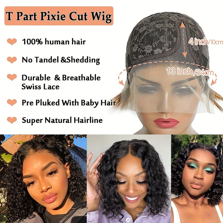 Beaushine Luxury Bob Human Hair Wigs - Short Water Wave Wet Wavy Style for Black Women - 10inch 13x4x1 Middle Part, Glueless Lace Closure, Pre-Plucked, 150% Density - Naturally Luscious and Easy to Style - Lena & Miles Exquisite Boutique LLC.