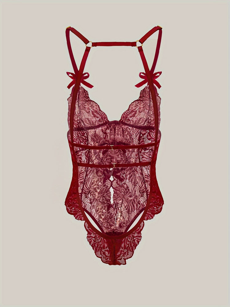 Sexy Floral Lace Sleeveless Teddy Bodysuit - Deep V Backless, Seductive Lingerie, Soft Comfortable Fabric, Perfect for Romantic Nights, Honeymoon, Anniversary, and Bachelorette Party - Womens Underwear for Confidence Boost - Lena & Miles Exquisite Boutique LLC.