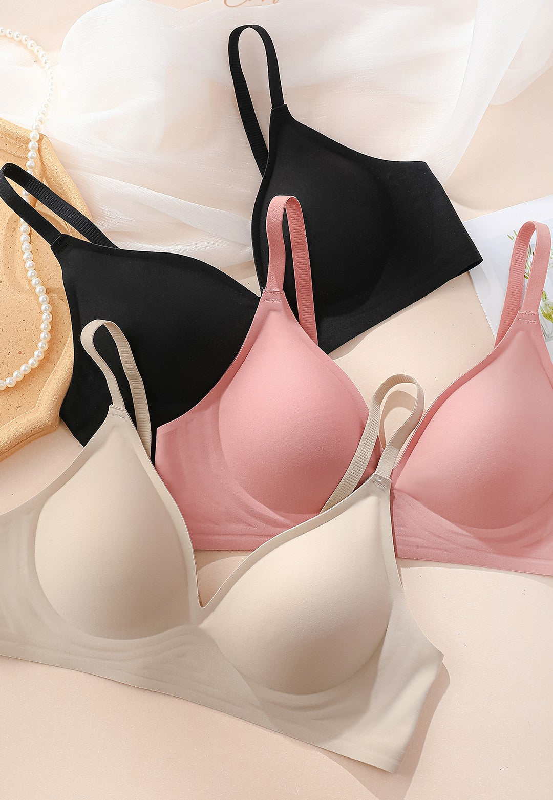 Simple Solid Wireless Bra, Comfy & Breathable Stretch Intimates Bra, Women&