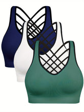 3pcs Criss Cross Back Sports Bras, Comfy & Breathable versatile Fitness Tank Bra, Women&