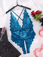 Plus Size Seductive Floral Lace Bodysuit - Plunging Halter Neck, Open Crotch, Medium Stretch, Sheer, Knit Fabric, Polyester Material - Sexy Lingerie for Women - Lena & Miles Exquisite Boutique LLC.