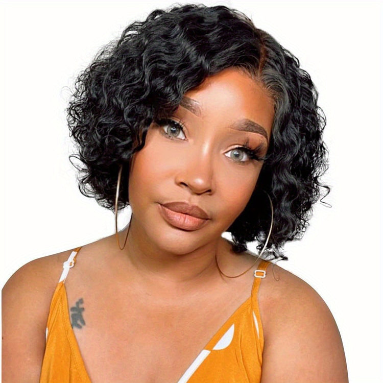 Beaushine Luxury Bob Human Hair Wigs - Short Water Wave Wet Wavy Style for Black Women - 10inch 13x4x1 Middle Part, Glueless Lace Closure, Pre-Plucked, 150% Density - Naturally Luscious and Easy to Style - Lena & Miles Exquisite Boutique LLC.