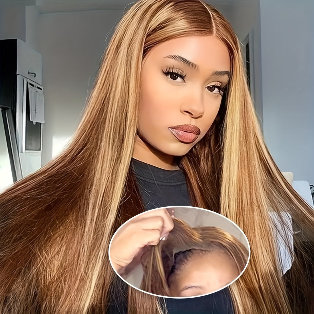 Glueless Wigs Human Hair Pre Cut Lace 4/27 Highlight Ombre Straight Lace Front Wig Human Hair 180% Density 5X5 HD Honey Blonde Lace Front Wig Human Hair For Women Pre Plucked With Baby Hair - Lena & Miles Exquisite Boutique LLC.