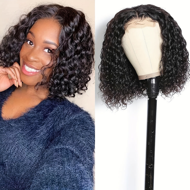 Beaushine Luxury Bob Human Hair Wigs - Short Water Wave Wet Wavy Style for Black Women - 10inch 13x4x1 Middle Part, Glueless Lace Closure, Pre-Plucked, 150% Density - Naturally Luscious and Easy to Style - Lena & Miles Exquisite Boutique LLC.